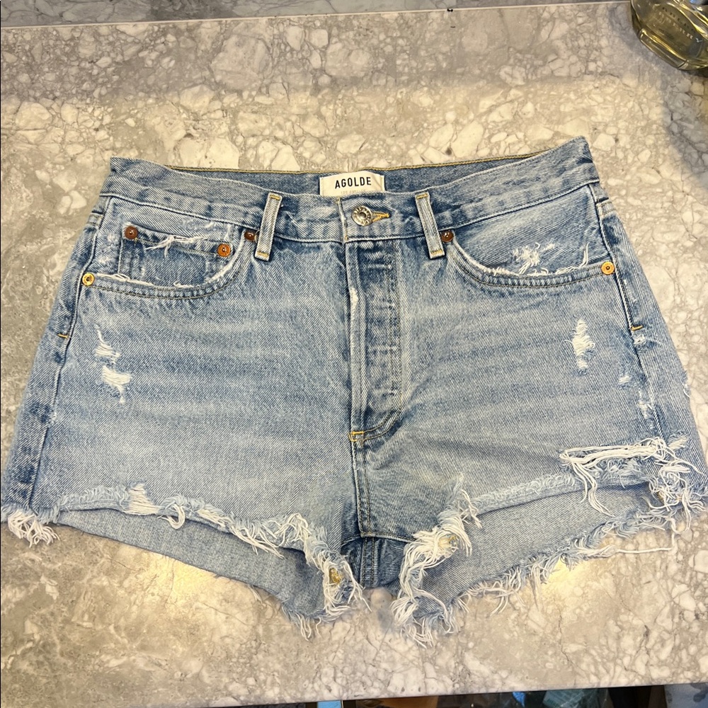 Agolde Women's Frayed Jean Shorts - Light Blue